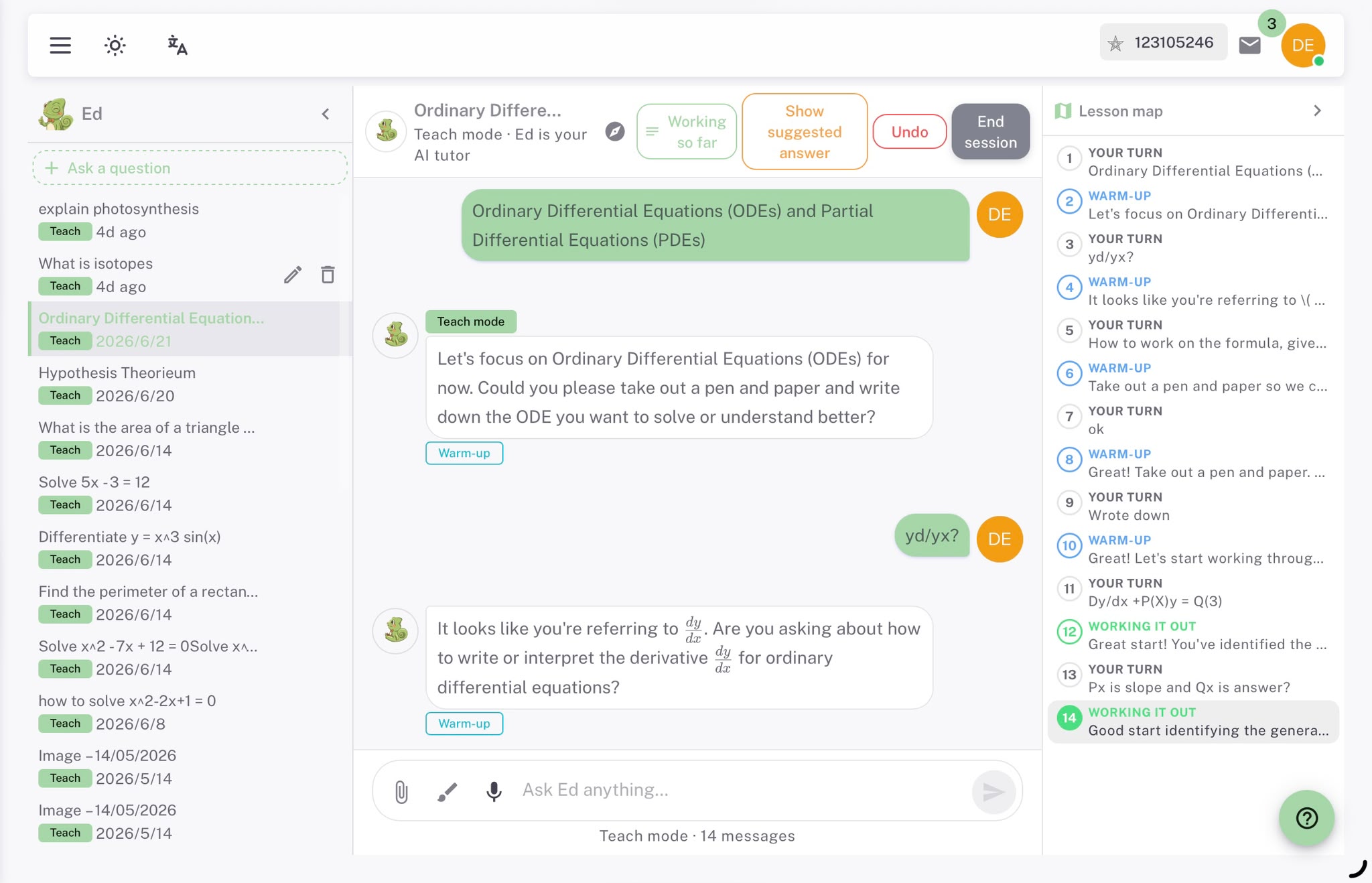 Ed AI Tutor chat interface