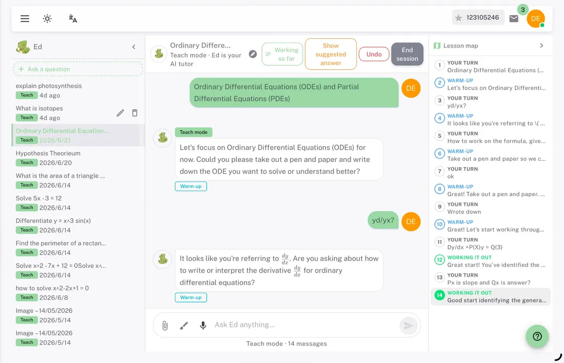 EdSpark system screen: AI tutor