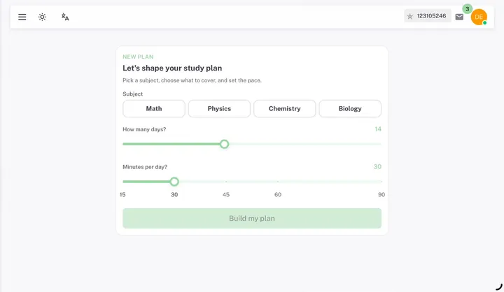 EdSpark system screen: Study Planner